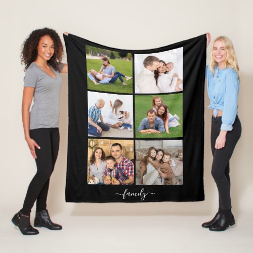 Personalized 6 Photo Collage family Custom text Fleece Blanket