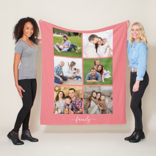 Personalized 6 Photo Collage family Custom text Fleece Blanket