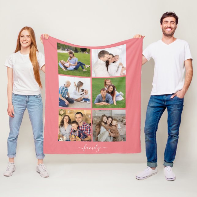 Personalized 6 Photo Collage family, Custom text Fleece Blanket (In Situ)