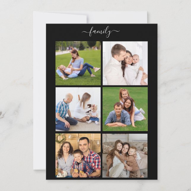 Personalized 6 Photo Collage family, Custom text Holiday Card (Front)