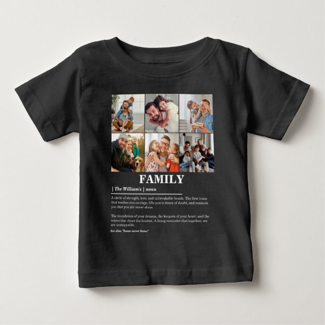 Personalized 6 Photo Collage Family Definition Baby T-Shirt (Front)