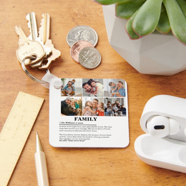 Personalized 6 Photo Collage Family Definition Keychain (Desk)