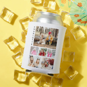 Personalized 6 Photo Collage Modern Name Can Cooler