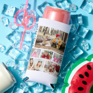 Personalized 6 Photo Collage Modern Name Seltzer Can Cooler