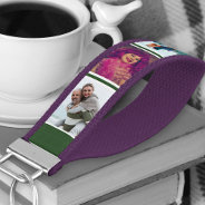 Personalized 6 Photo Collage Olive Green Stripe Wrist Keychain at Zazzle
