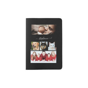 Personalized 6 Photo Collage on Black Passport Holder