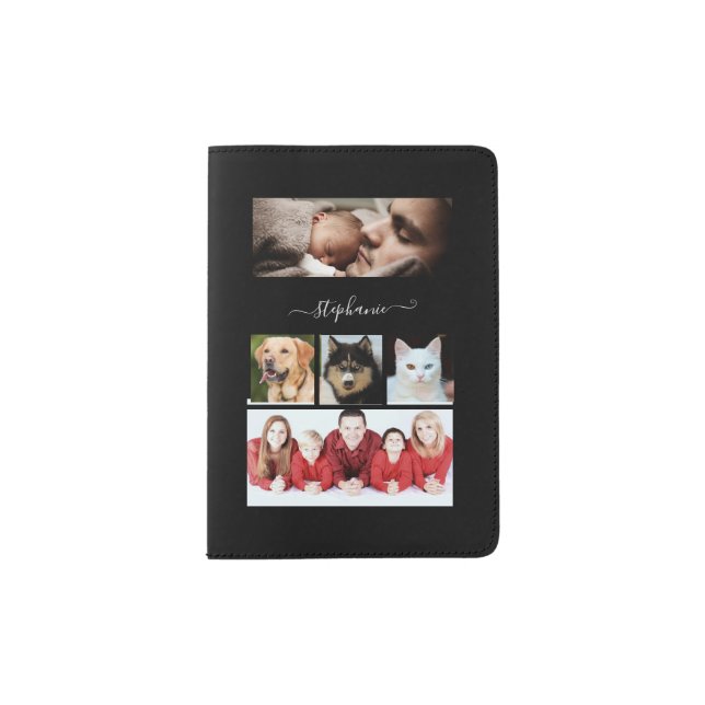Personalized 6 Photo Collage on Black Passport Holder (Front)