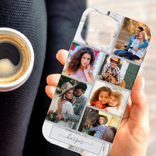 Personalized 6 Photo Collage on Grey Marble iPhone 8/7 Case