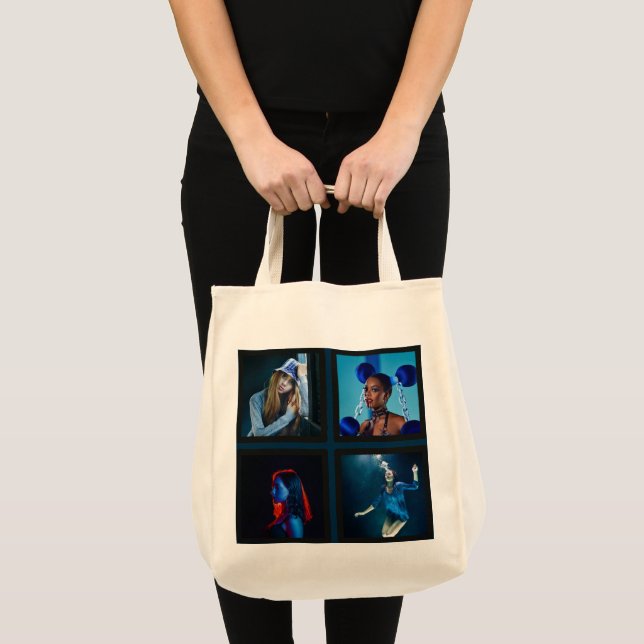 Personalized 6 Photo Collage Template Black Tote  (Front (Product))