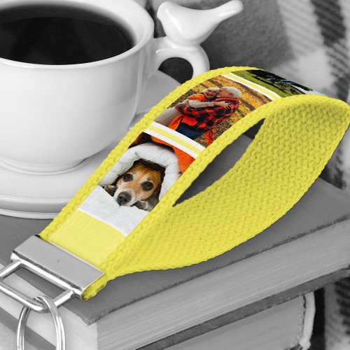 Personalized 6 Photo Collage Yellow Stripe Wrist Keychain