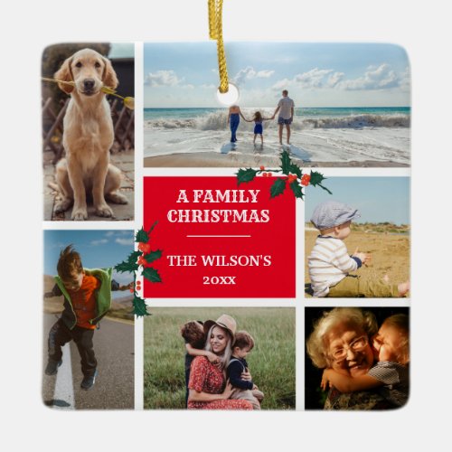 Personalized 6 Photo Family Collage Christmas Ceramic Ornament