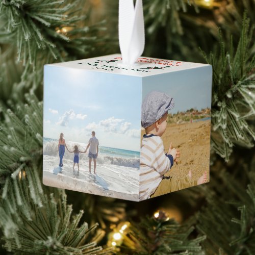 Personalized 6 Photo Family Collage Christmas Cube Ornament