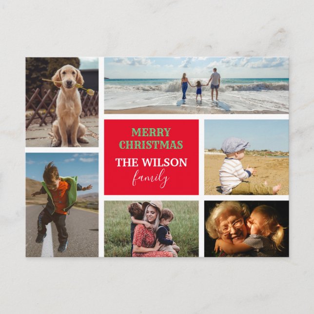 Personalized 6 Photo Family Collage Christmas Holiday Postcard (Front)