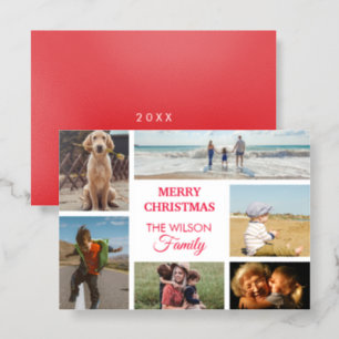 Personalized 6 Photo Family Collage Christmas Letterpress Photo Cards