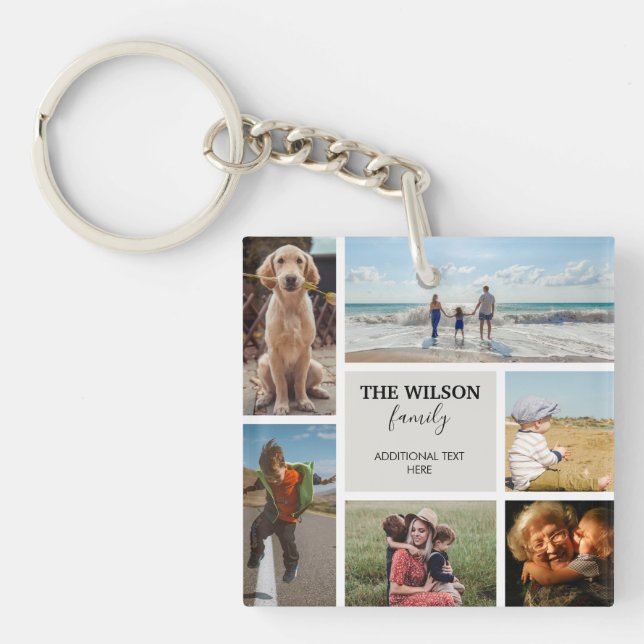 Personalized 6 Photo Family Memories Collage Keychain (Front)
