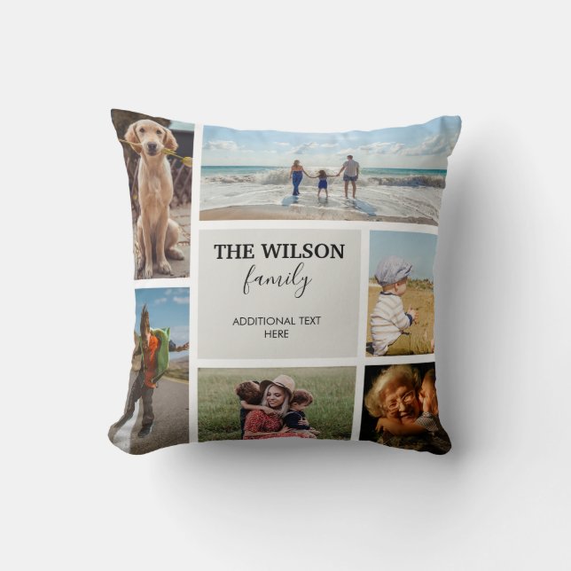 Personalized 6 Photo Family Memories Collage Throw Pillow (Front)