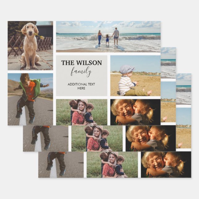 Personalized 6 Photo Family Memories Collage Wrapping Paper Sheets (Set)