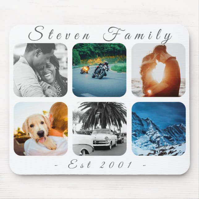 Personalized 6 Photo Name Script Template Mouse Pad (Front)