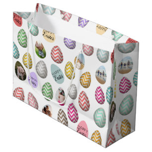 Personalized 6 Photo Pastel Easter Egg Pattern Large Gift Bag