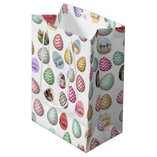 Personalized 6 Photo Pastel Easter Egg Pattern Medium Gift Bag