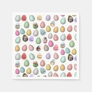 Personalized 6 Photo Pastel Easter Egg Pattern Napkins
