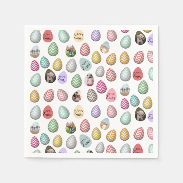 Personalized 6 Photo Pastel Easter Egg Pattern  Napkins (Front)