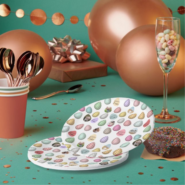 Personalized 6 Photo Pastel Easter Egg Pattern Paper Plates (Multi)