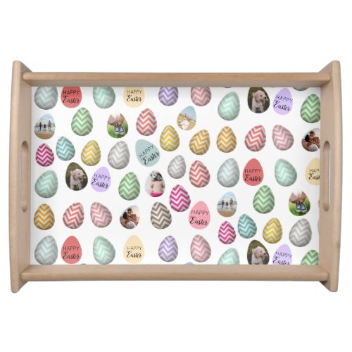 Personalized 6 Photo Pastel Easter Egg Pattern  Serving Tray
