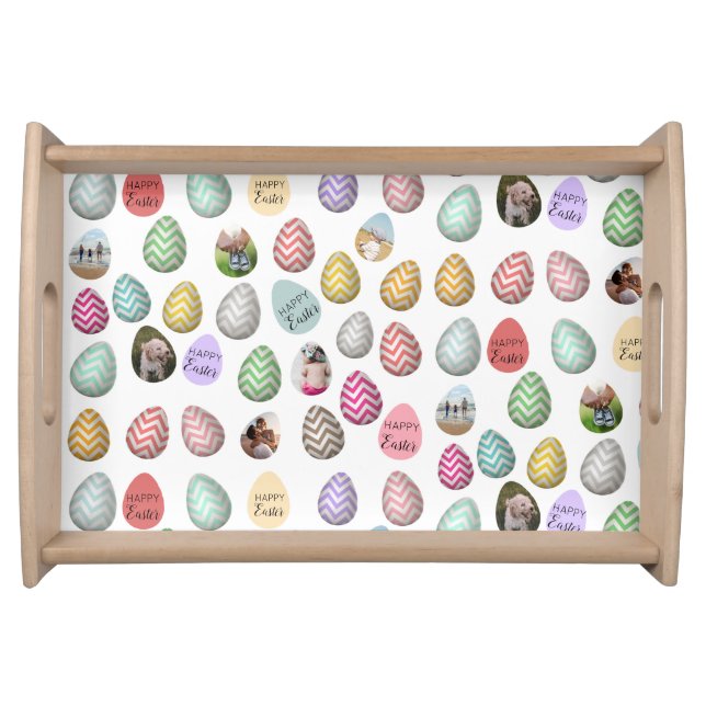 Personalized 6 Photo Pastel Easter Egg Pattern  Serving Tray (Front)