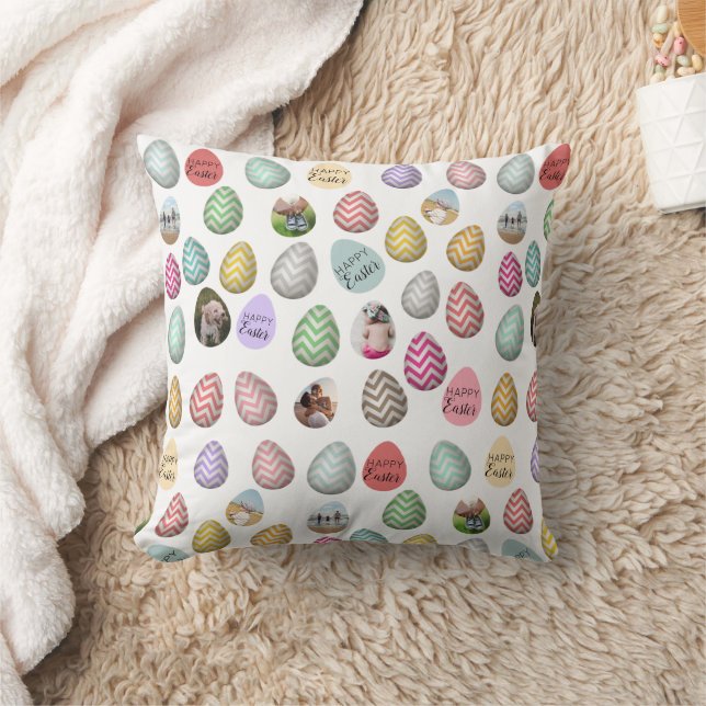 Personalized 6 Photo Pastel Easter Egg Pattern  Throw Pillow (Blanket)