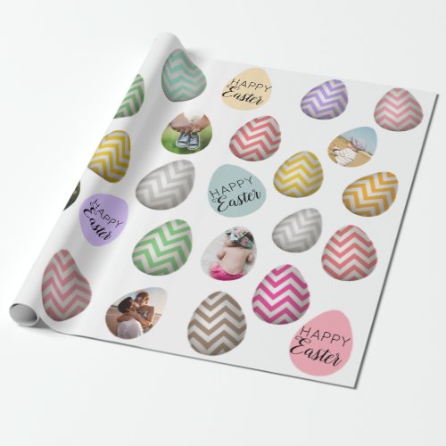 Personalized 6 Photo Pastel Easter Egg Pattern  Wrapping Paper