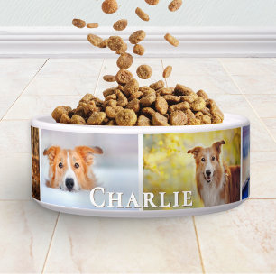 Personalized 6 Photo Pet Name Collage Ceramic Dog Bowl