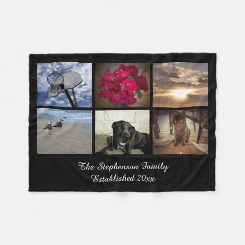 Personalized 6 Photo Text Mosaic Picture Collage Fleece Blanket