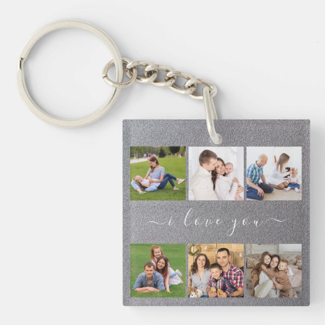 Personalized 6 Photo with custom text  Keychain (Front)