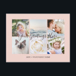 Personalized 6 photos Universal Greetings Postcard<br><div class="desc">Personalized 6 family photos golden hour blush pink cute chic feminine Universal Greetings Postcards featuring a stylish photo collage with 6 customized images,  your greetings message in elegant handwritten script font,  your name,  date,  year,  message on the back in a modern and simple sans serif font.</div>
