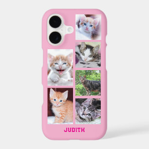 Personalized 6 Square Pet Photo Collage Light Pink iPhone 17 Case