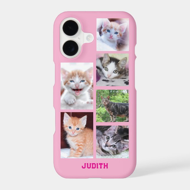 Personalized 6 Square Pet Photo Collage Light Pink Case-Mate iPhone Case (Back)