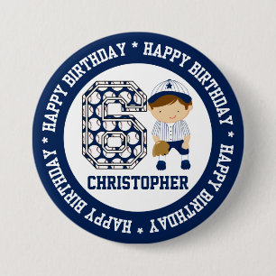 Personalized 6th Birthday Baseball Catcher BW Button