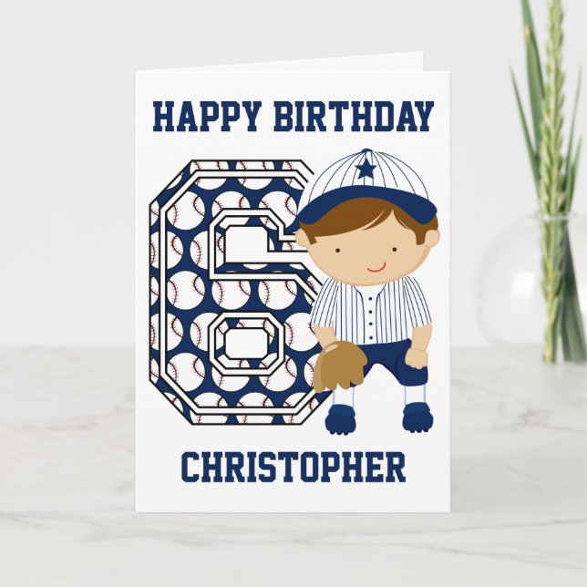 Personalized 6th Birthday Baseball Catcher BW Card (Front)
