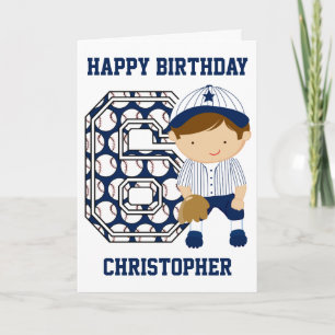 Personalized 6th Birthday Baseball Catcher BW Card