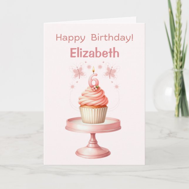 Personalized 6th Birthday Cupcake Card (Front)