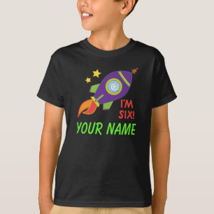 Personalized 6th Birthday Rocketship Tee Shirt