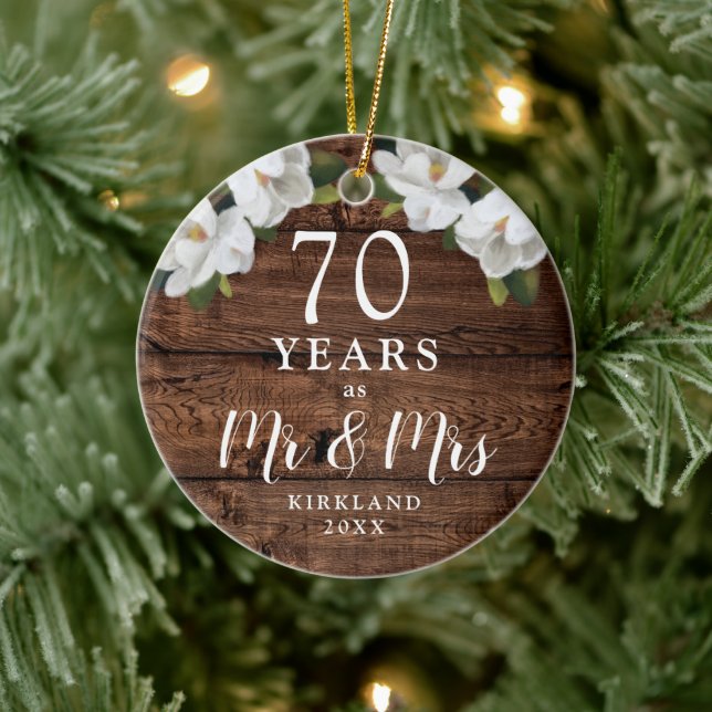 Personalized 70 Year Wedding Anniversary Platinum Ceramic Ornament (Tree)