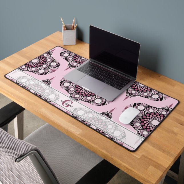 Personalized 70s Dusky Rose Cherry Blossom Mandala Desk Mat (Office 2)