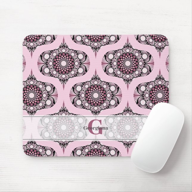 Personalized 70s Dusky Rose Cherry Blossom Mandala Mouse Pad (With Mouse)