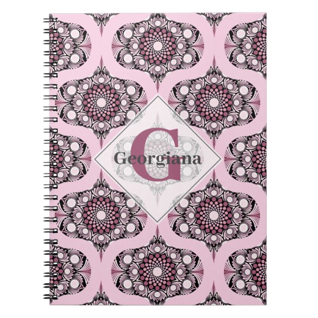 Personalized 70s Dusky Rose Cherry Blossom Mandala Notebook (Front)