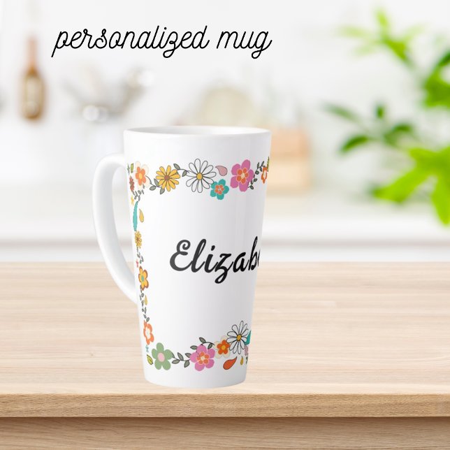 Personalized 70's Flower Themed Large Latte Mug (Creator Uploaded)