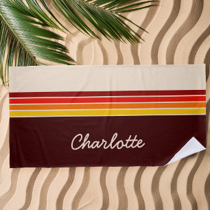 Personalized 70s Vintage Retro Stripes Monogram Beach Towel