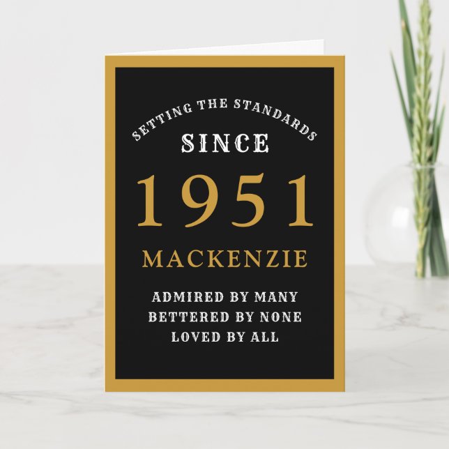 Personalized 70th Birthday 1951 Black Gold Chic Card (Front)