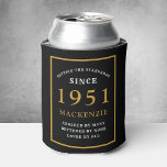 Personalized 70th Birthday 1951 Elegant Black Gold Can Cooler<br><div class="desc">A wonderful 70th birthday black and gold can cooler for those special people born in 1951. Easily customize the text using the template provided. Part of the setting standards range of birthday supplies.</div>